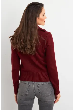 Kadın Bordo Devrik Yaka Hırka TEM102