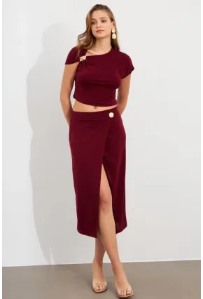 Kadın Bordo Dore Aksesuarlı İkili Takım UG7112