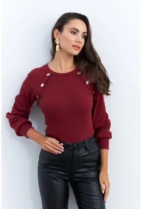 Kadın Bordo Düğme Aksesuarlı Kaşkorse Bluz EY2946