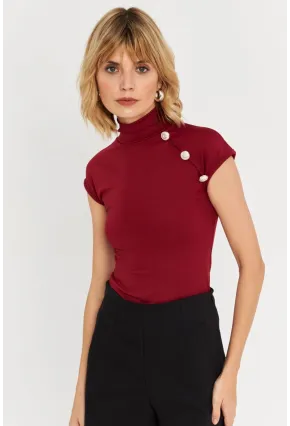 Kadın Bordo Düğme Detaylı Bluz EY3027