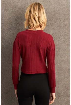 Kadın Bordo Düğme Detaylı Bluz TF57