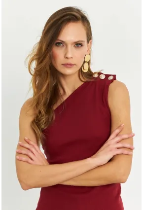 Kadın Bordo Düğme Detaylı Kaşkorse Bluz EY2711