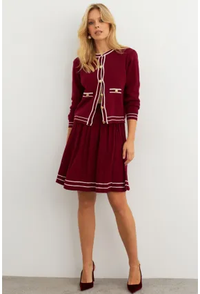 Kadın Bordo-Ekru Triko Ceket Takım SF2557