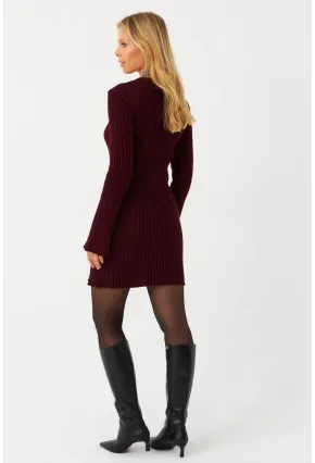 Kadın Bordo İspanyol Kol Triko Mini Elbise YV273