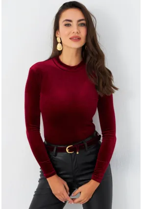 Kadın Bordo Kadife Bluz LPP1240
