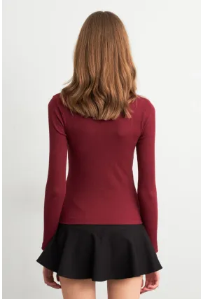 Kadın Bordo Kare Yaka Kaşkorse Bluz GA101