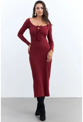 Kadın Bordo Kaşkorse Maxi Elbise EY1513