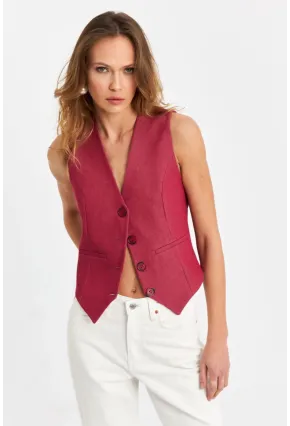 Kadın Bordo Keten Astarlı Yelek TW60046
