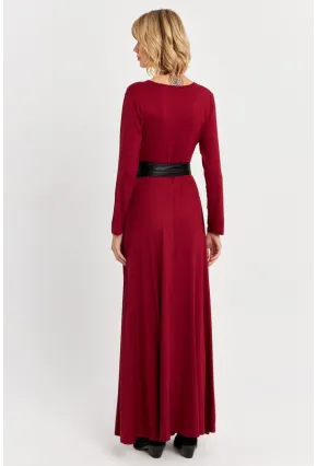 Kadın Bordo Kruvaze Maxi Elbise VTN3