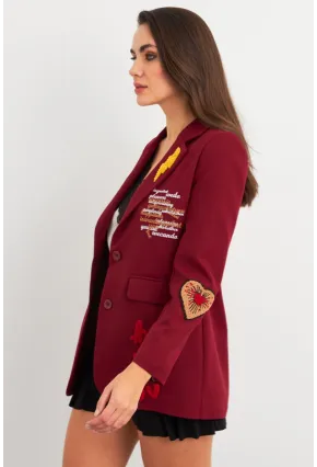 Kadın Bordo Nakışlı Premium Ceket EO100