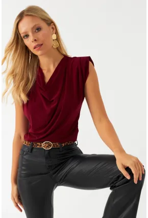 Kadın Bordo Omuzları Vatkalı Degaje Bluz ELT3234