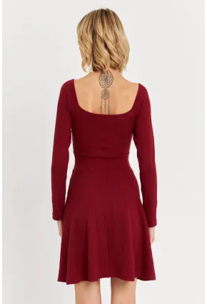 Kadın Bordo Önü Bağlamalı Mini Elbise TF59