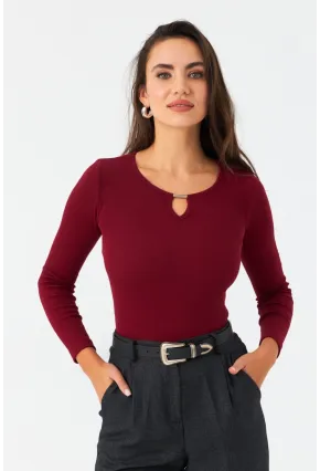 Kadın Bordo Önü Damla Kaşkorse Bluz GA100