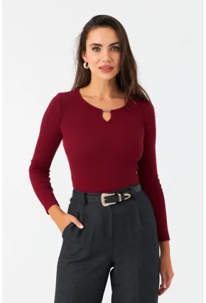 Kadın Bordo Önü Damla Kaşkorse Bluz GA100