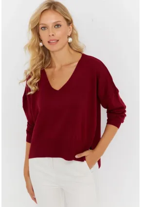 Kadın Bordo Önü Kısa Triko Kazak YİL551