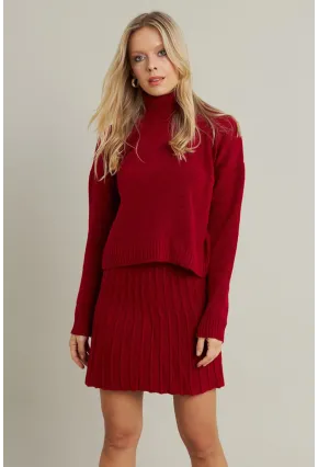 Kadın Bordo Pileli Etekli Alt Üst Takım ELT12001