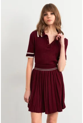 Kadın Bordo Polo Yaka Etekli Takım SF2558