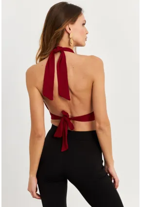 Kadın Bordo Sırt Ve Boyun Bağlamalı Bluz EY1472