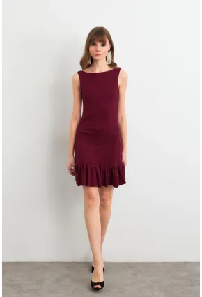 Kadın Bordo Sırtı Açık Mini Elbise HOR0050
