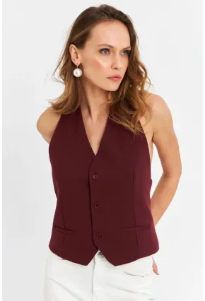 Kadın Bordo Sırtı Açık Yelek CAR1143