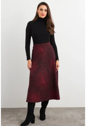 Kadın Bordo-Siyah Desenli Çan Etek MLON3007
