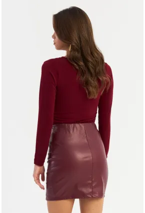 Kadın Bordo Suni Deri Mini Etek FRY2242