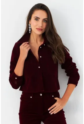 Kadın Bordo Taş Düğmeli Kadife Gömlek Ceket CAR1075