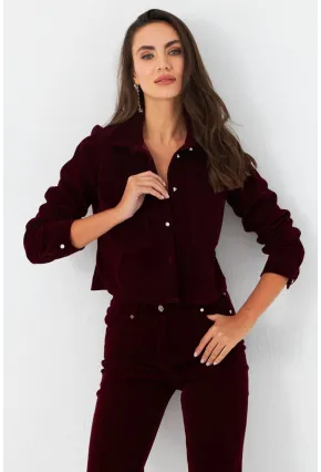 Kadın Bordo Taş Düğmeli Kadife Gömlek Ceket CAR1075