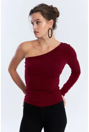 Kadın Bordo Tek Kol Bluz HOR37
