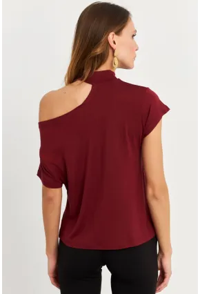 Kadın Bordo Tek Omuz Açık Bluz LPP1300