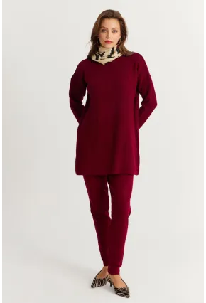 Kadın Bordo Triko Alt Üst Takım NUV9