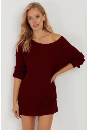 Kadın Bordo Triko Kazak SMT223