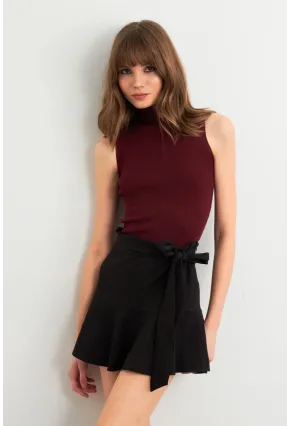 Kadın Bordo Triko Kolsuz Bluz YV305