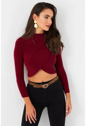 Kadın Bordo Yarım Balıkçı Anvelop Bluz CY351