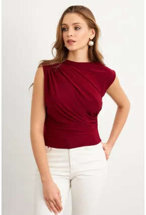 Kadın Bordo Yarım Balıkçı Desenli Bluz LPP1205