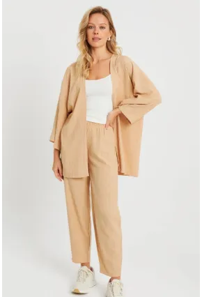 Kadın Bürümcük Kimono Takım Camel Q983