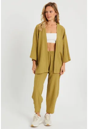 Kadın Bürümcük Kimono Takım Haki Q983