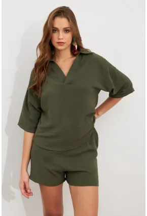 Kadın Çağla Yeşili Aerobin Şort Takım Q1005