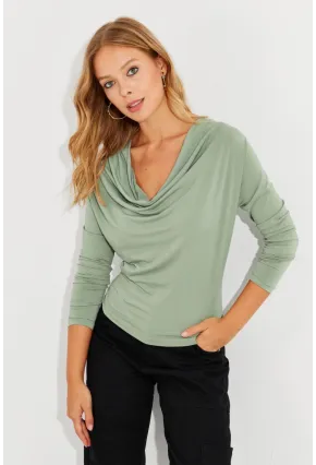 Kadın Çağla Yeşili Degaje Yaka Bluz LPP1234