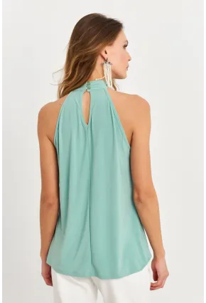 Kadın Çağla Yeşili Halter Yaka Desenli Bluz LPP1273