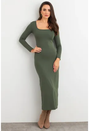 Kadın Çağla Yeşili Kare Yaka Midi Elbise XC8102