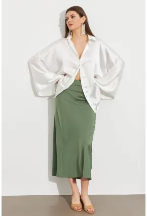 Kadın Çağla Yeşili Saten Çan Etek SE20