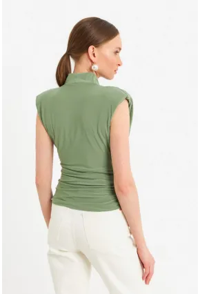 Kadın Çağla Yeşili Vatkalı Kruvaze Bluz MTK13213