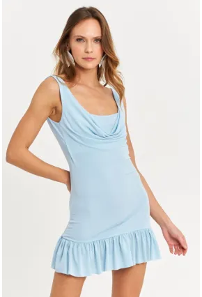 Kadın Cam Göbeği Degaje Yaka Mini Elbise HOR0078