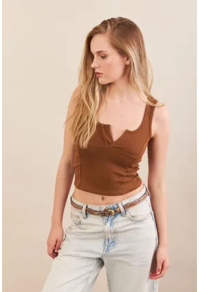 Kadın Camel Agraflı Kısa Bluz ZH167