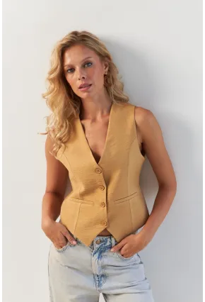 Kadın Camel Astarlı Keten Yelek TW60046-1