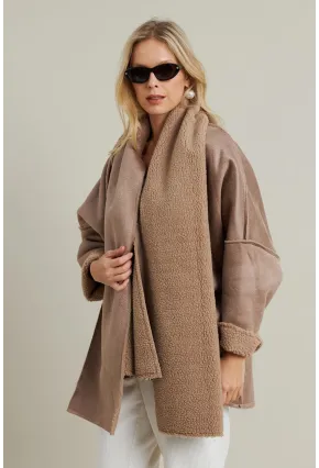 Kadın Camel Atkılı İçi Peluş Premium Ceket SE5