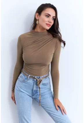 Kadın Camel Büzgülü Bluz LPP1279