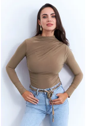 Kadın Camel Büzgülü Bluz LPP1279