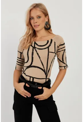 Kadın Camel Desenli Bluz AYD295